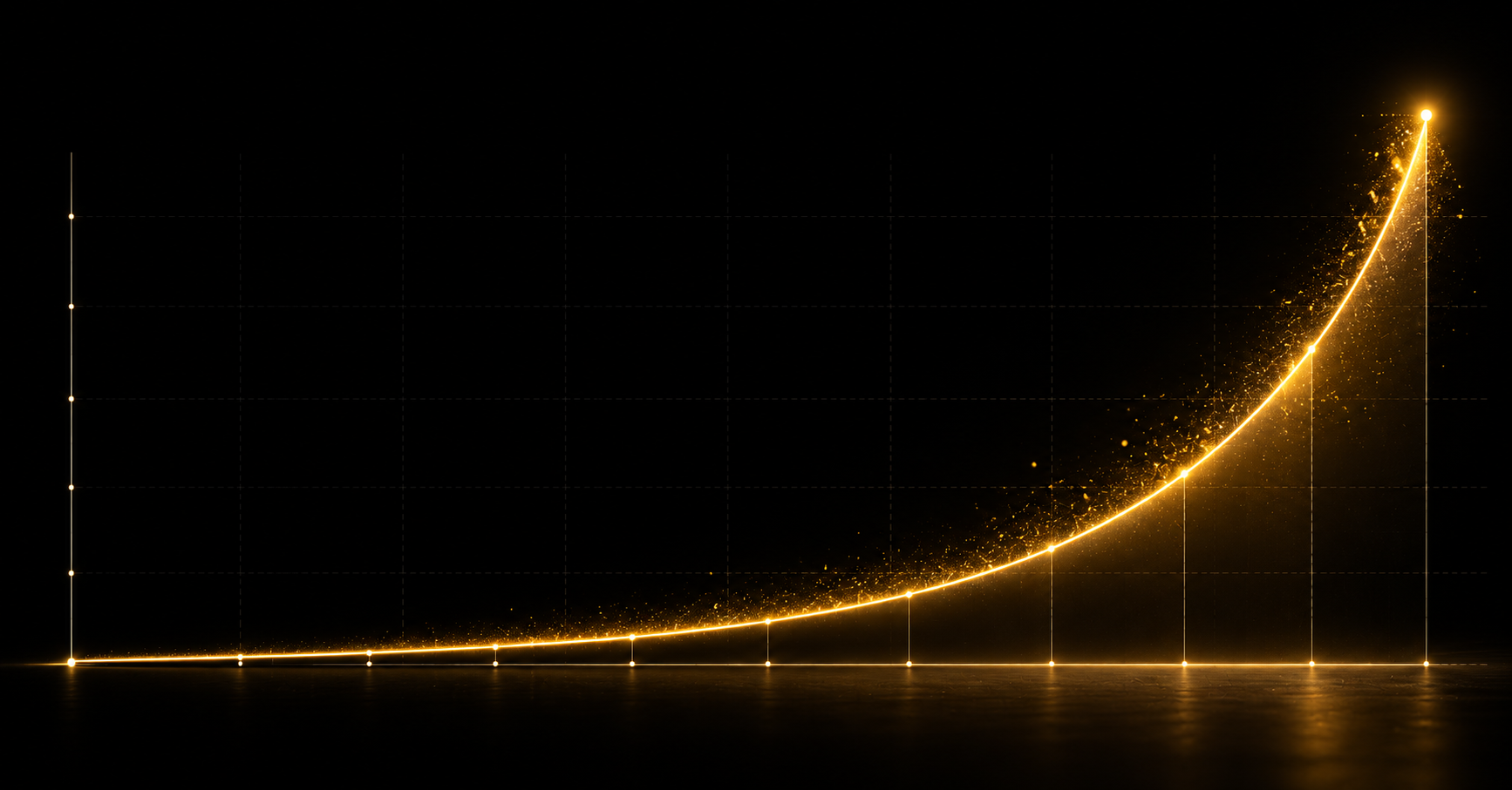 Gold ascending exponential line on black background — the 1 percent rule compound growth