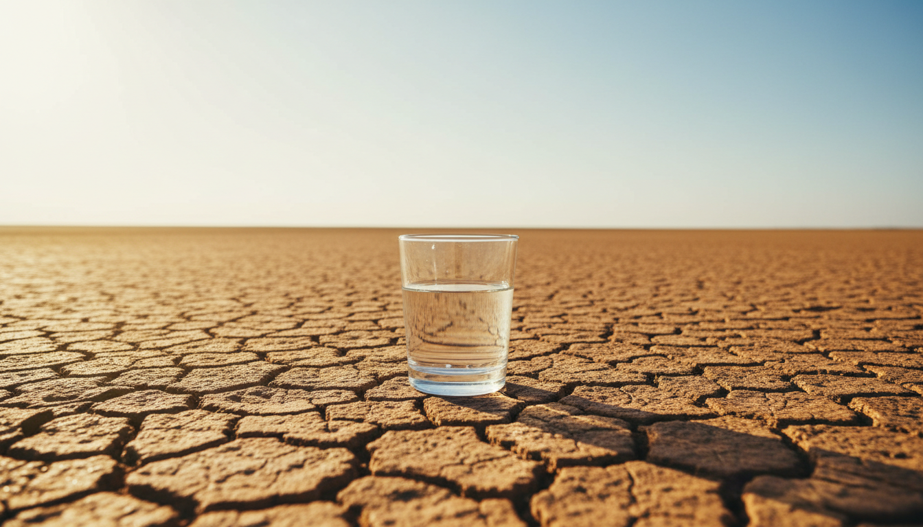 Glass of water on cracked dry earth, does dehydration accelerate ageing