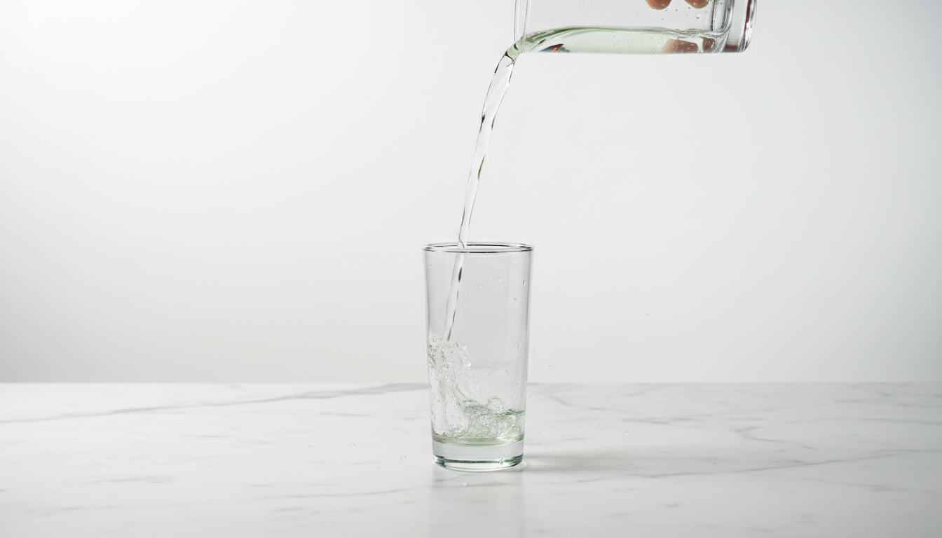 Two glasses of water connected by a single stream on a bright counter representing whether you need both filtration and a water machine