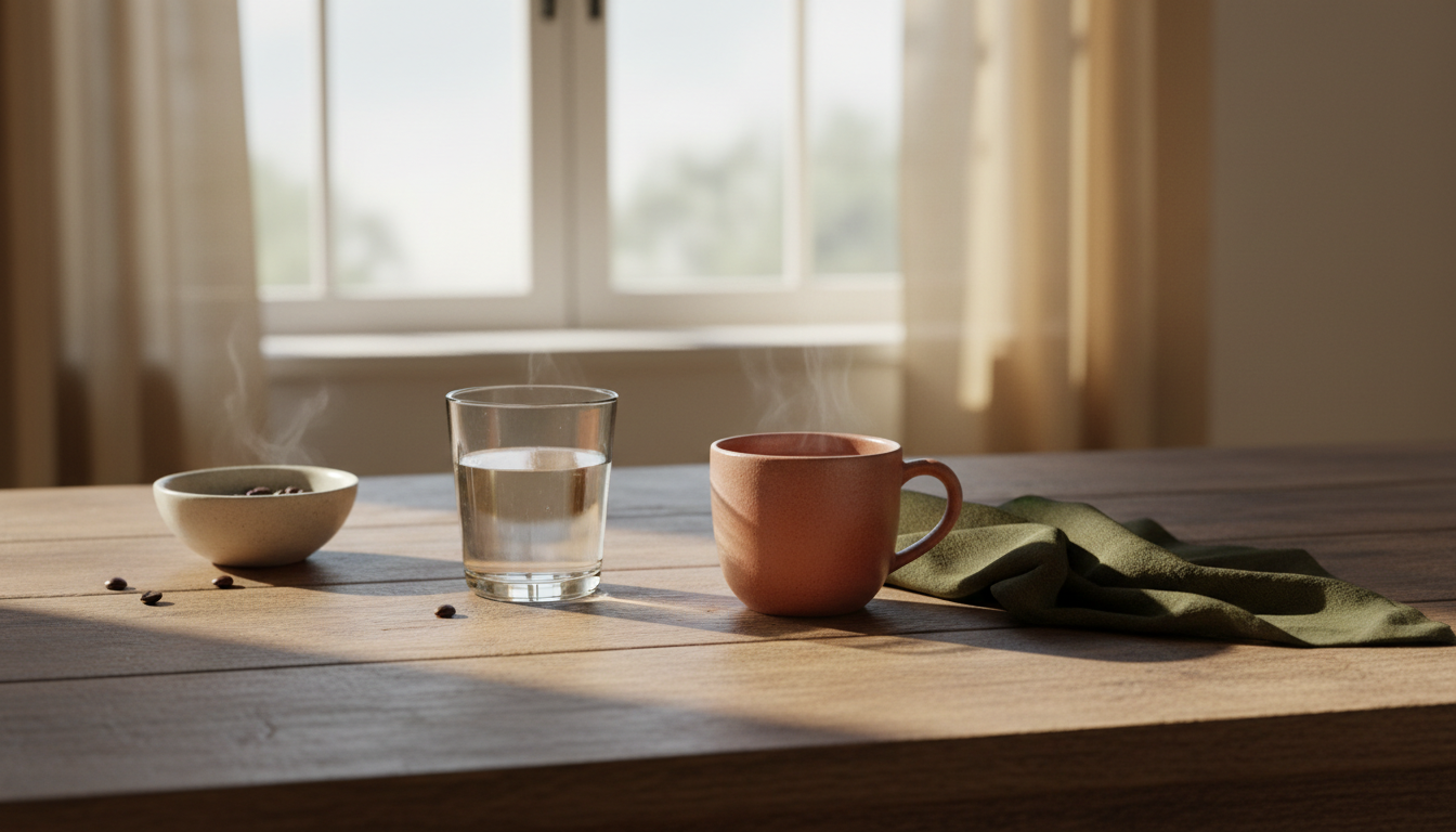 Glass of water on a kitchen table in morning light representing an honest review of real user experiences with a water machine