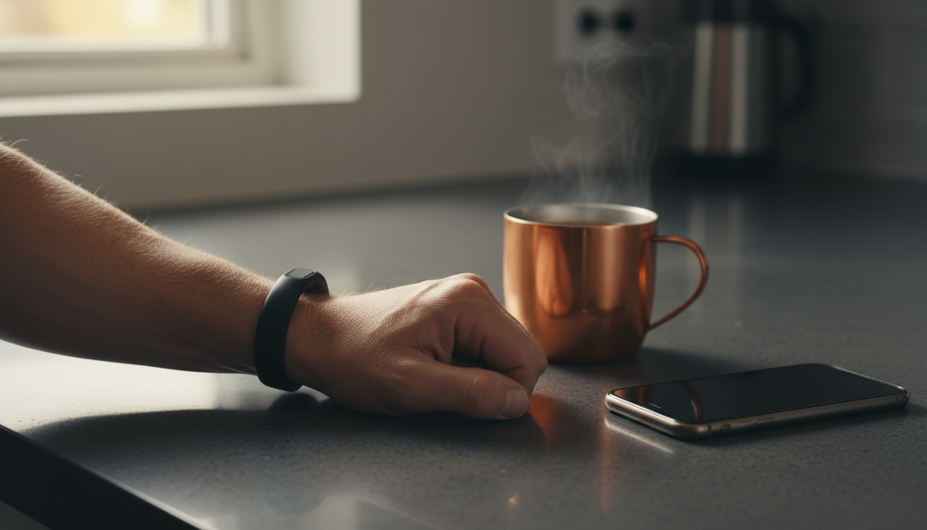 Man over 40 wearing a screenless recovery band, deciding whether WHOOP is worth it